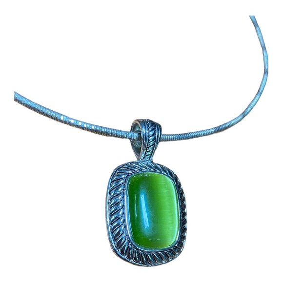 Vtg Lime Green cabochons Choker Necklace and earrings set Silvertone - Picture 6 of 12